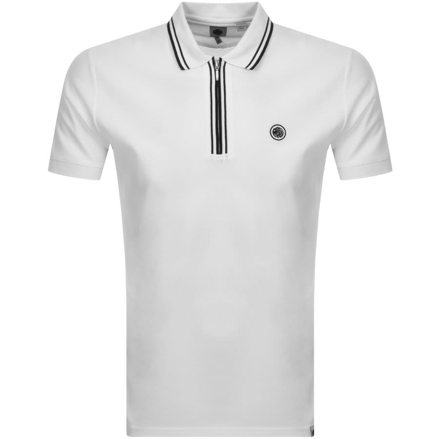 Alternative Image for ProductPretty Green Contrast Zip Polo T Shirt White1